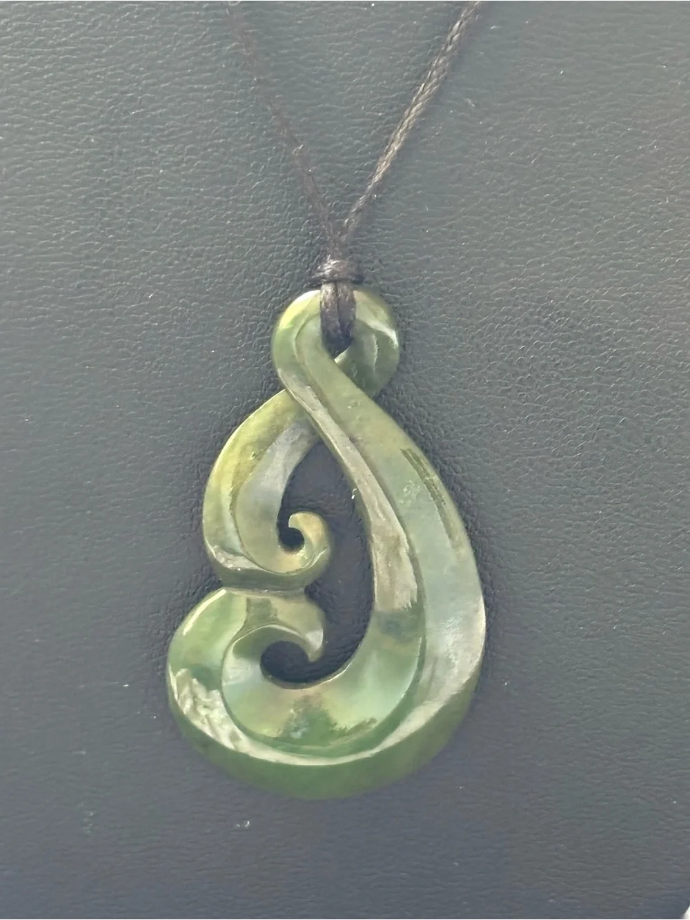 Genuine Green Maori New Zealand Jade Pendant on Black Cord Necklace